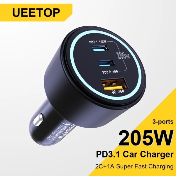205Watt Car Charger Super Fast for mobile and laptop